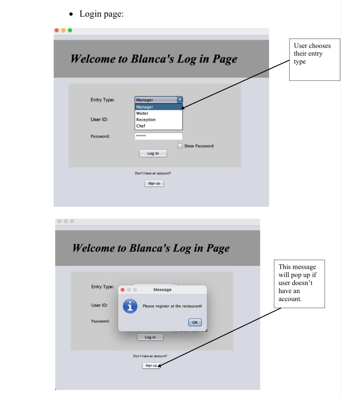 Login page